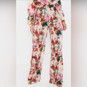 Rose Femme Renaissance Print wide leg pants